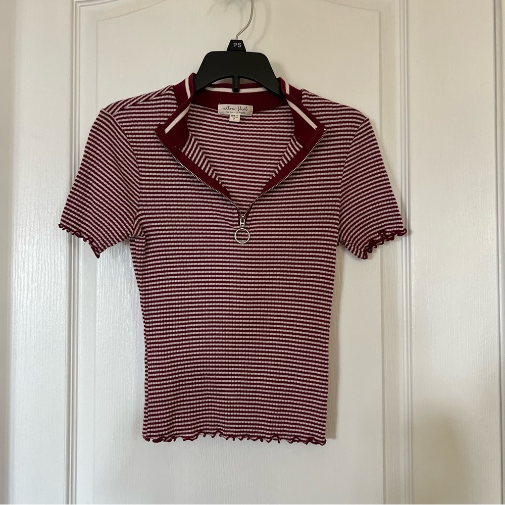 Striped Shirt with lettuce trim